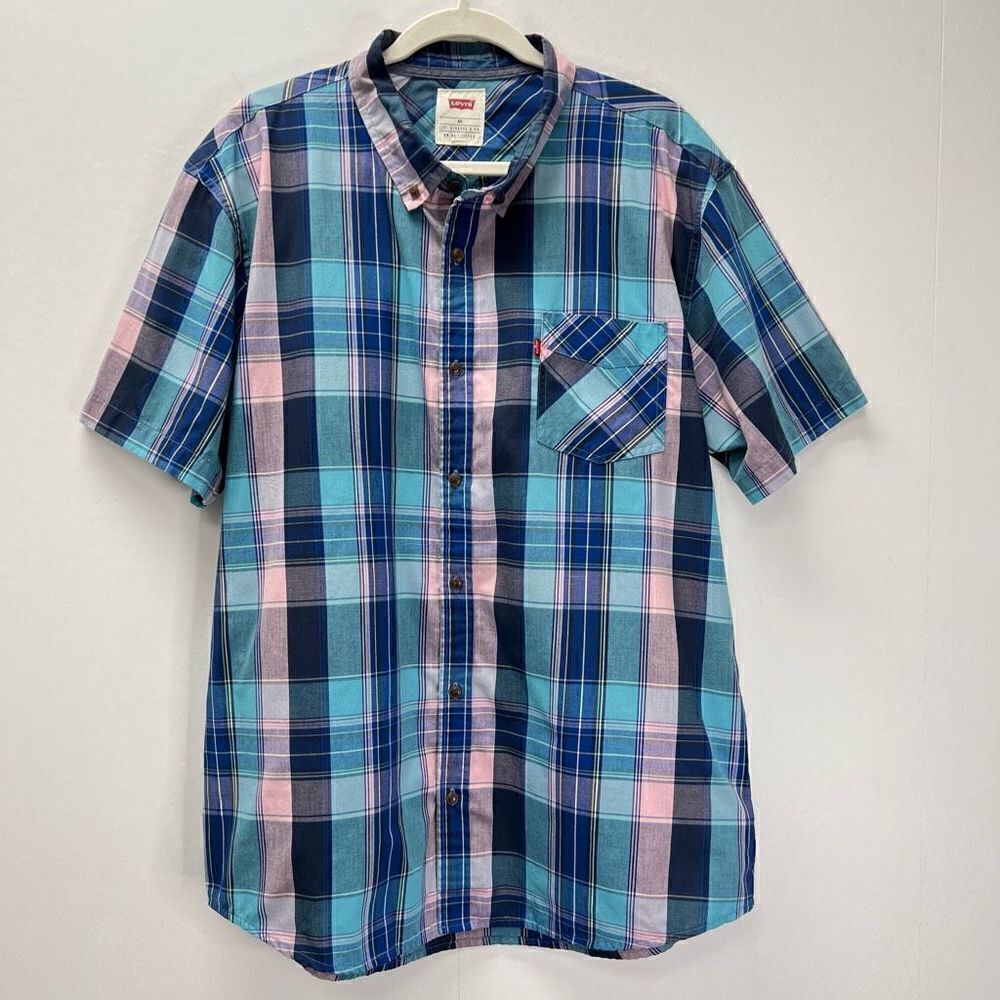 Levi's Blue Pink Cotton Short Sleeve Button Front Polo Size XXL